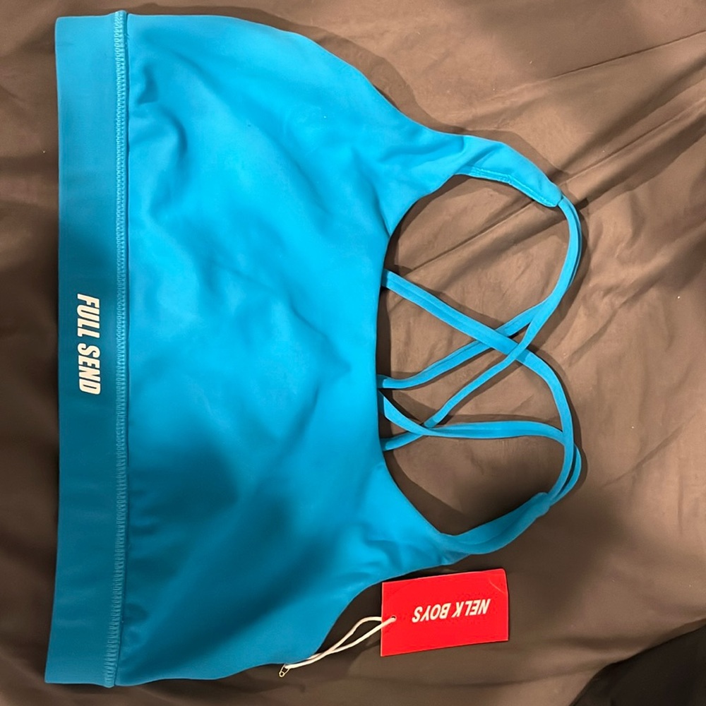 Full send sports bra cyan blue med